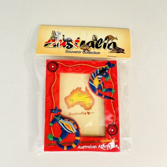 NEW Vintage Australian Aboriginal Picture Frame Kangaroo Dot Art 3.5" x 2.75" - Picture 1 of 12